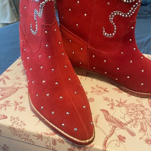 Ivy City Mini Channing Bootie in Red Red Western Boots with Rhinestone Detailing